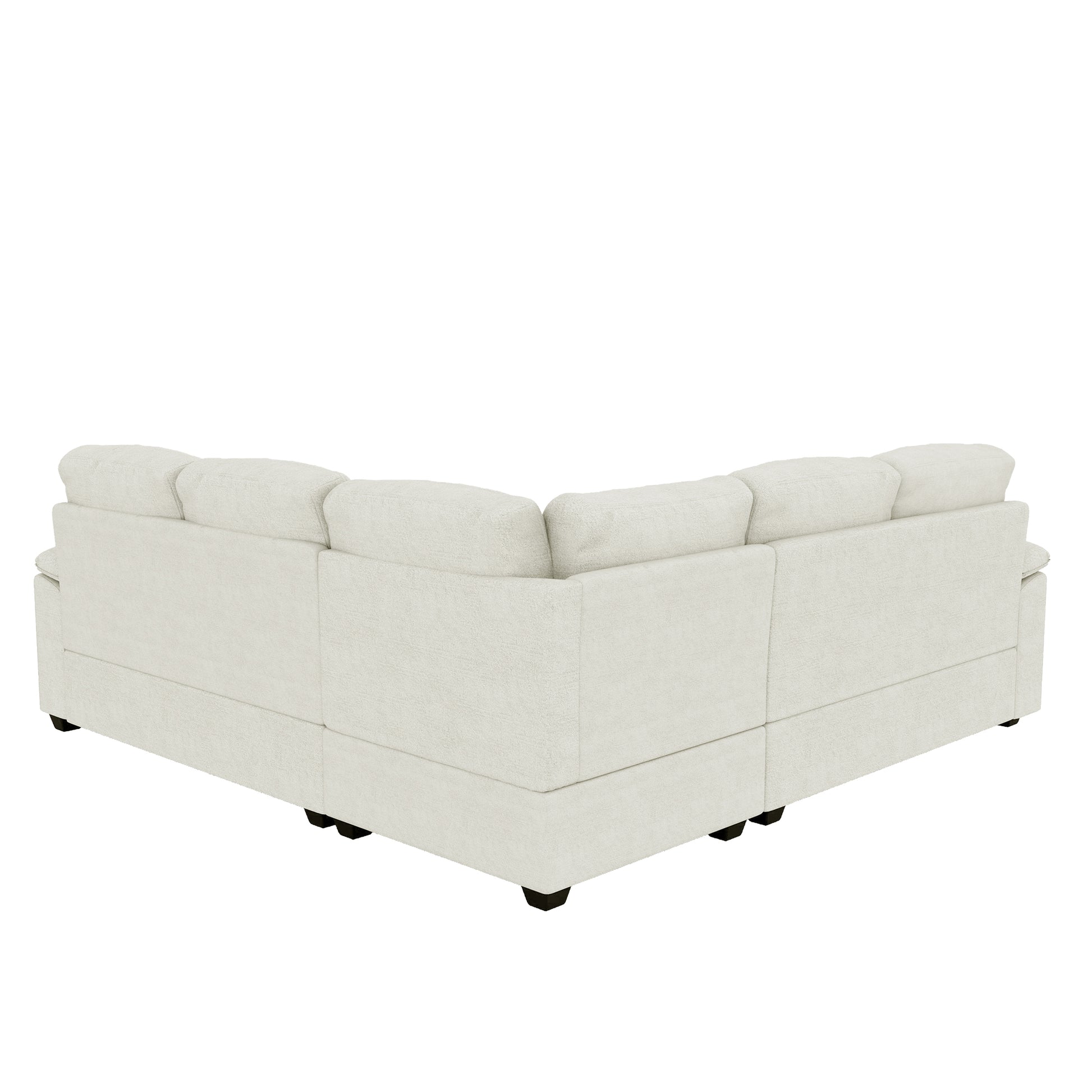 Modern L-Shape Velvet Sectional Sofa, Corner Couch with Ottoman, Beige