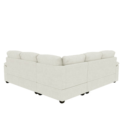 Modern L-Shape Velvet Sectional Sofa, Corner Couch with Ottoman, Beige