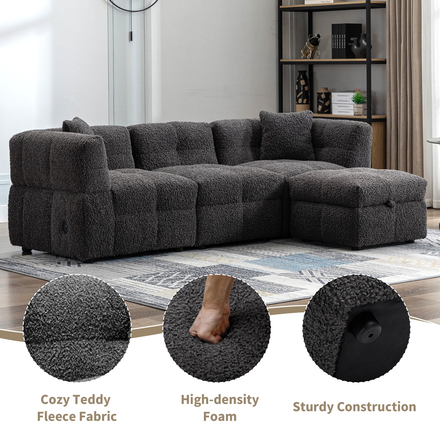Small Couch, Sectional with Ottoman - Gray