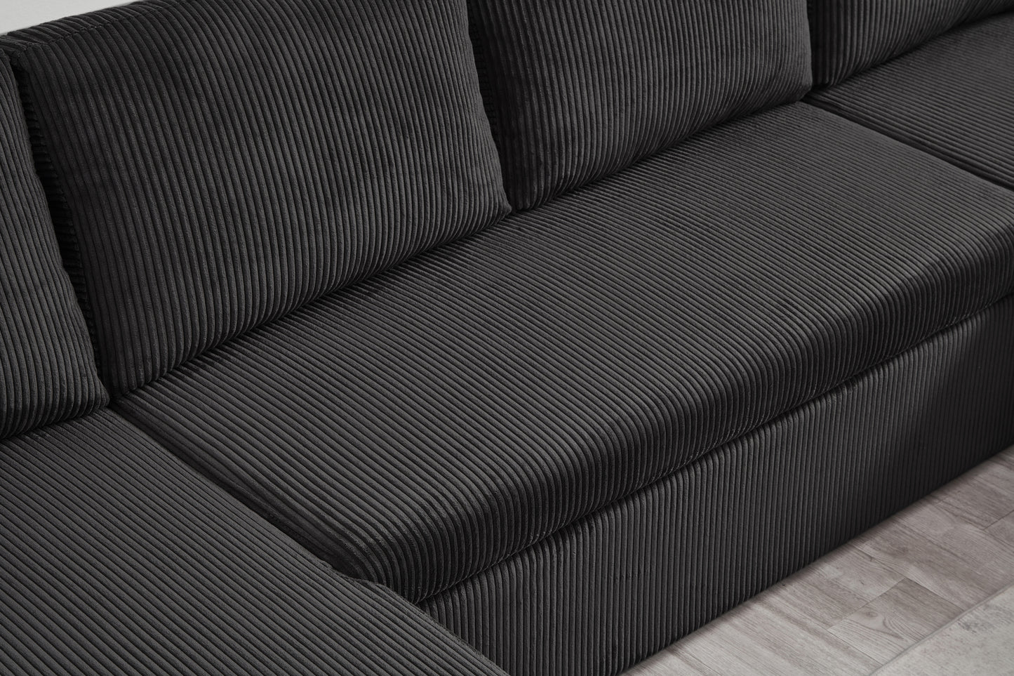 Louie Sofa Chaise Sleeper, Corduroy Couch with Double Chaise Storage - Dark Gray