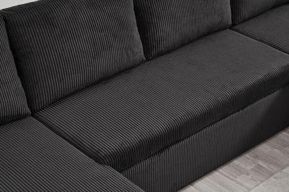 Louie Sofa Chaise Sleeper, Corduroy Couch with Double Chaise Storage - Dark Gray