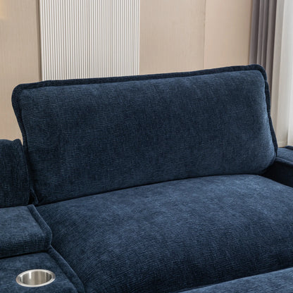 Plush Couch, Deep Seat Couch with Ottomans, Blue