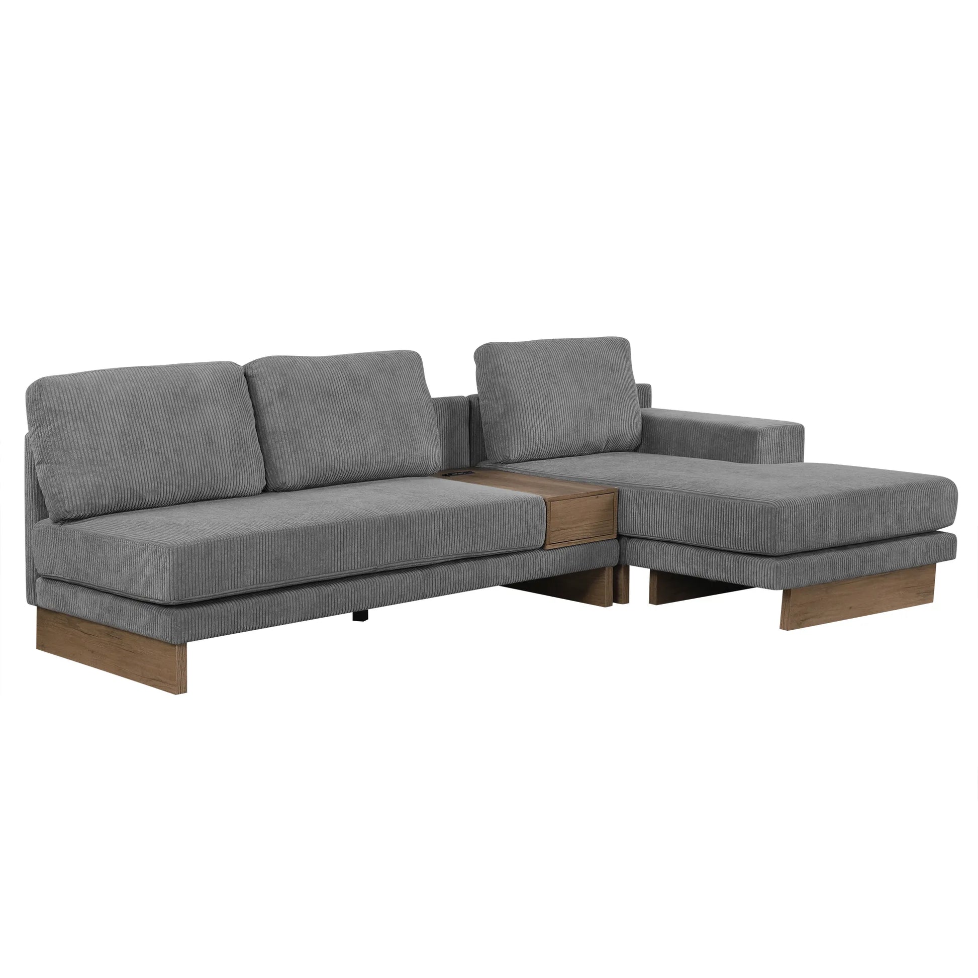 Corduroy Couch, Modern L Shaped Sectional Sofa with Reversible Chaise, Gray