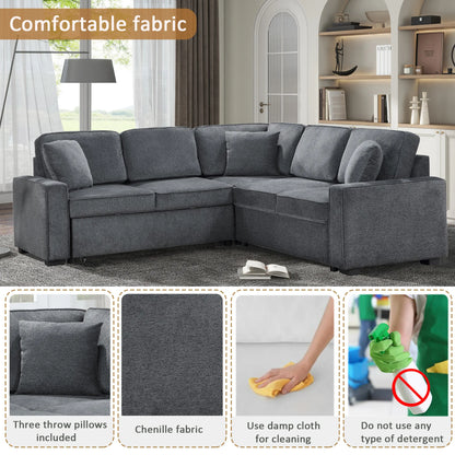 Louie Sleeper Sectional, Couch L Shape - Gray
