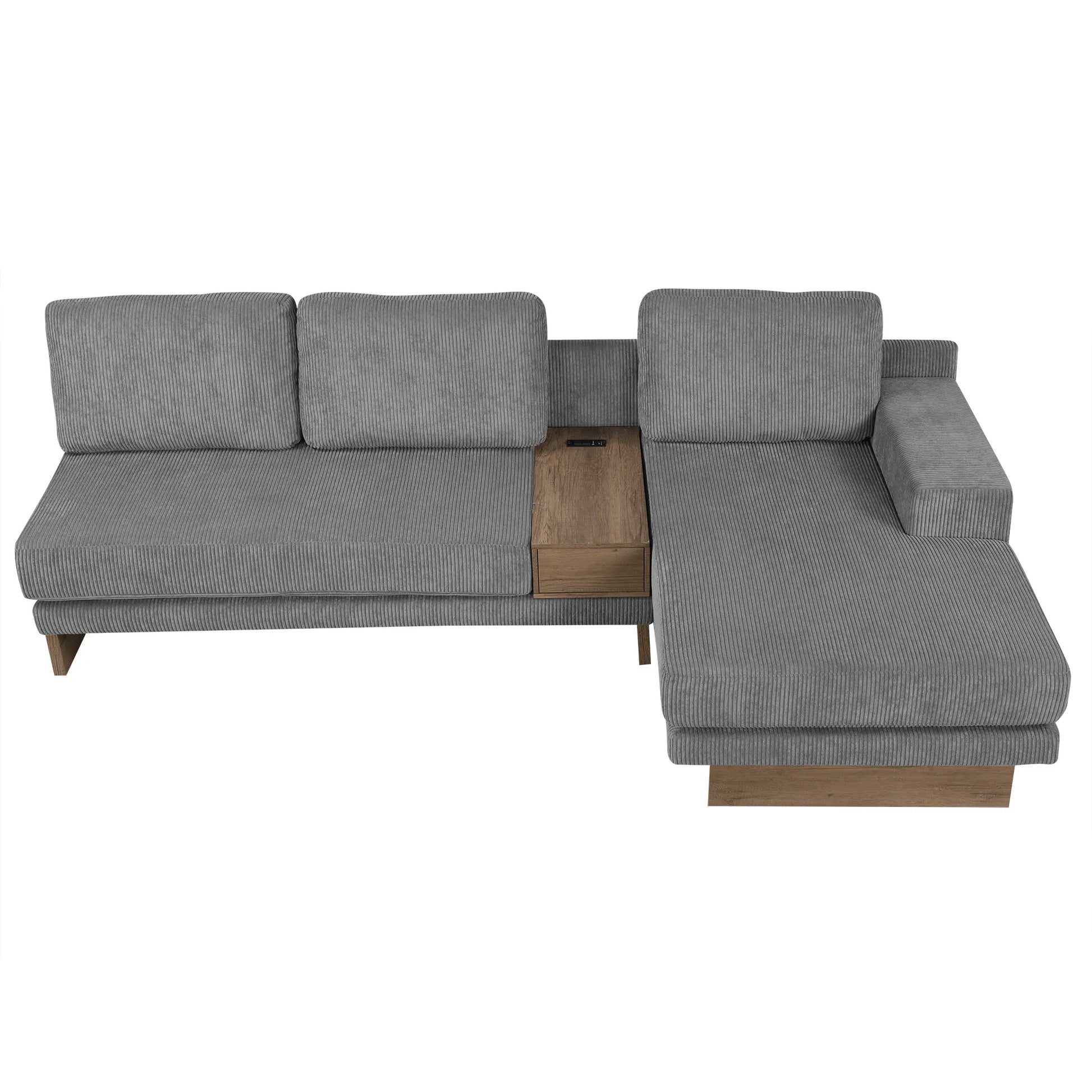 Corduroy Couch, Modern L Shaped Sectional Sofa with Reversible Chaise, Gray