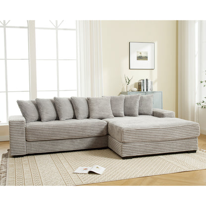 L Shaped Corduroy Couch, Plush Chaise Lounge Sofa, Gray