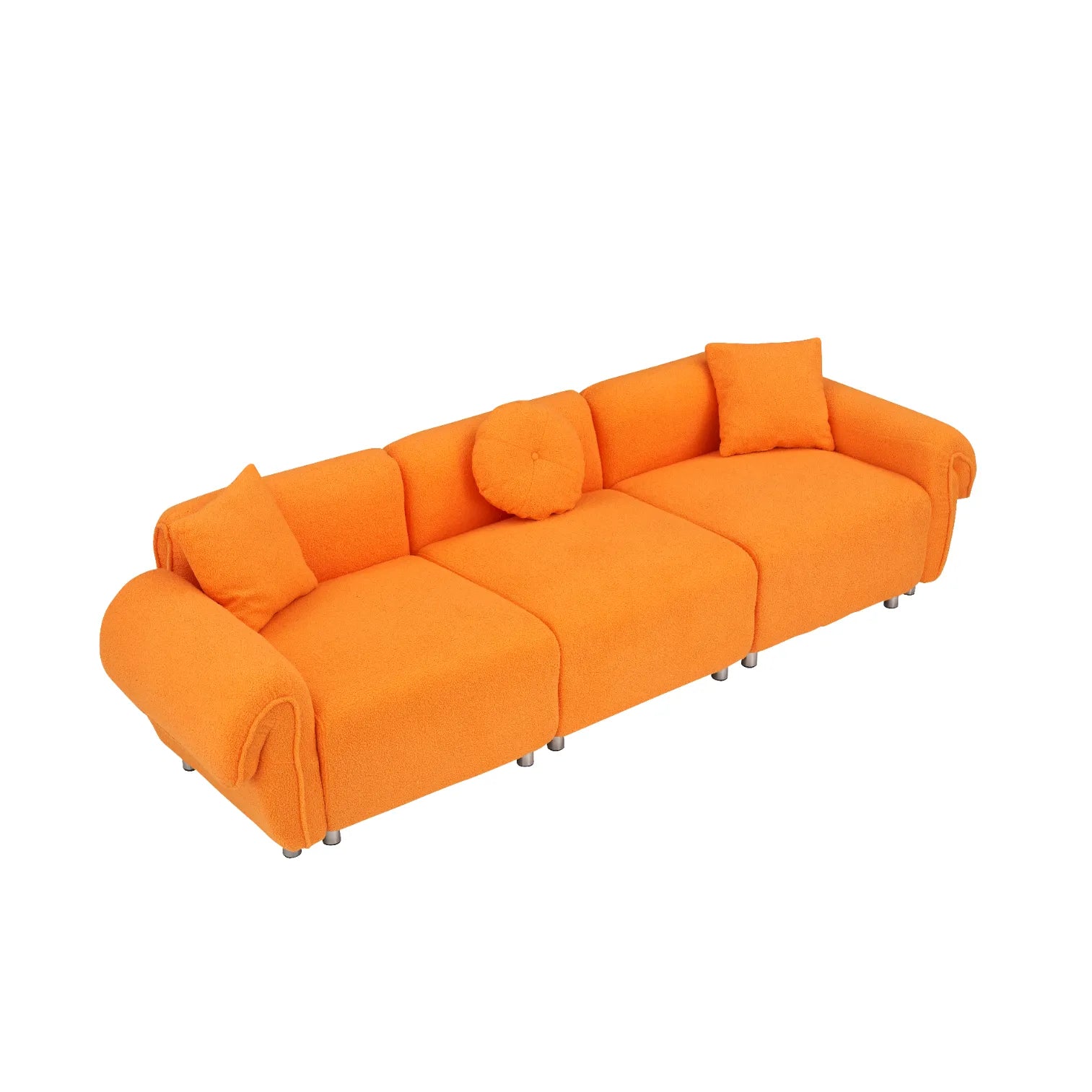 3 Seater Sofa, Plush Upholstered Teddy Velvet Couch, Orange