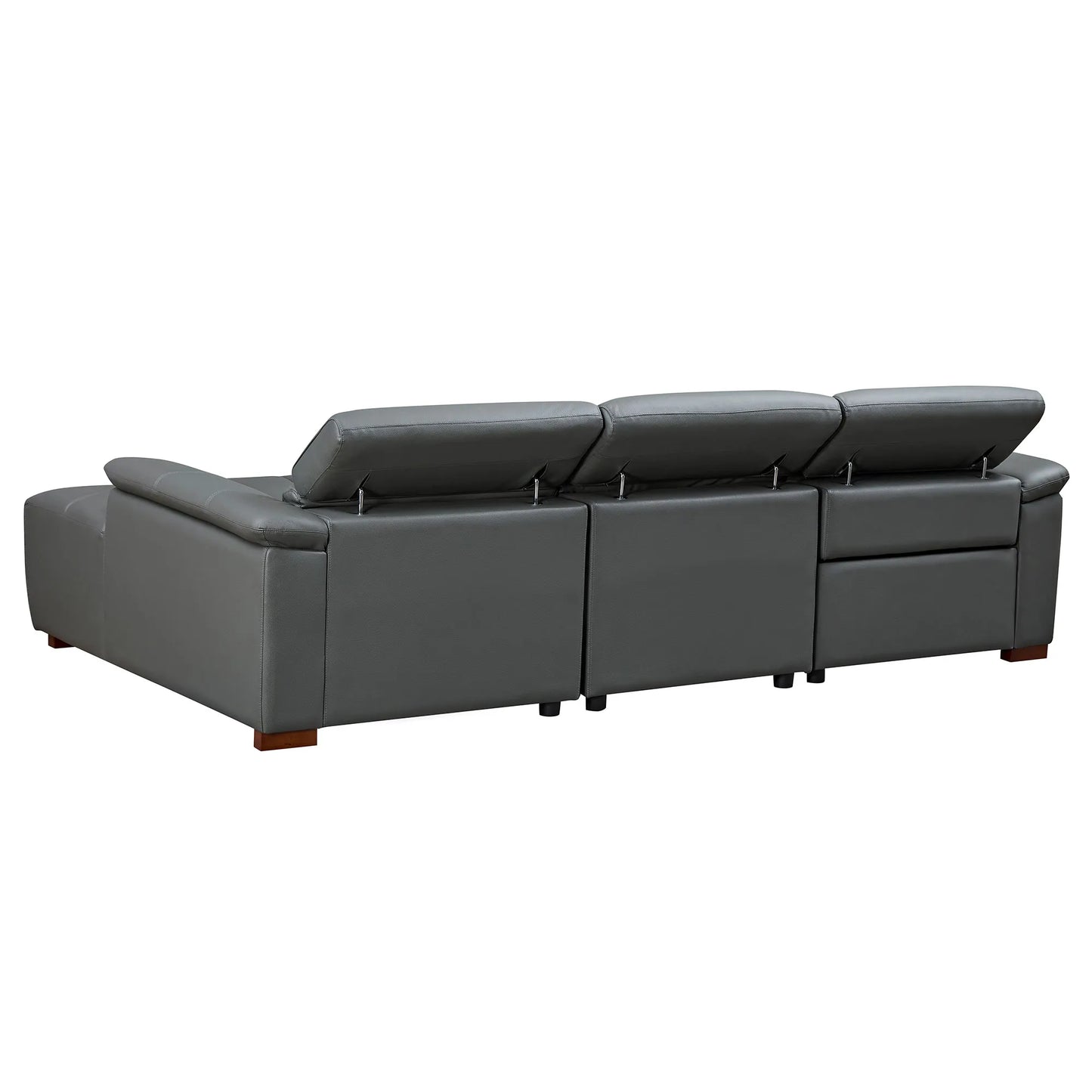 Genuine Leather Recliner Sofa, Modern Couch with Chaise, USB and Adjustable Headrest, Dark Grey