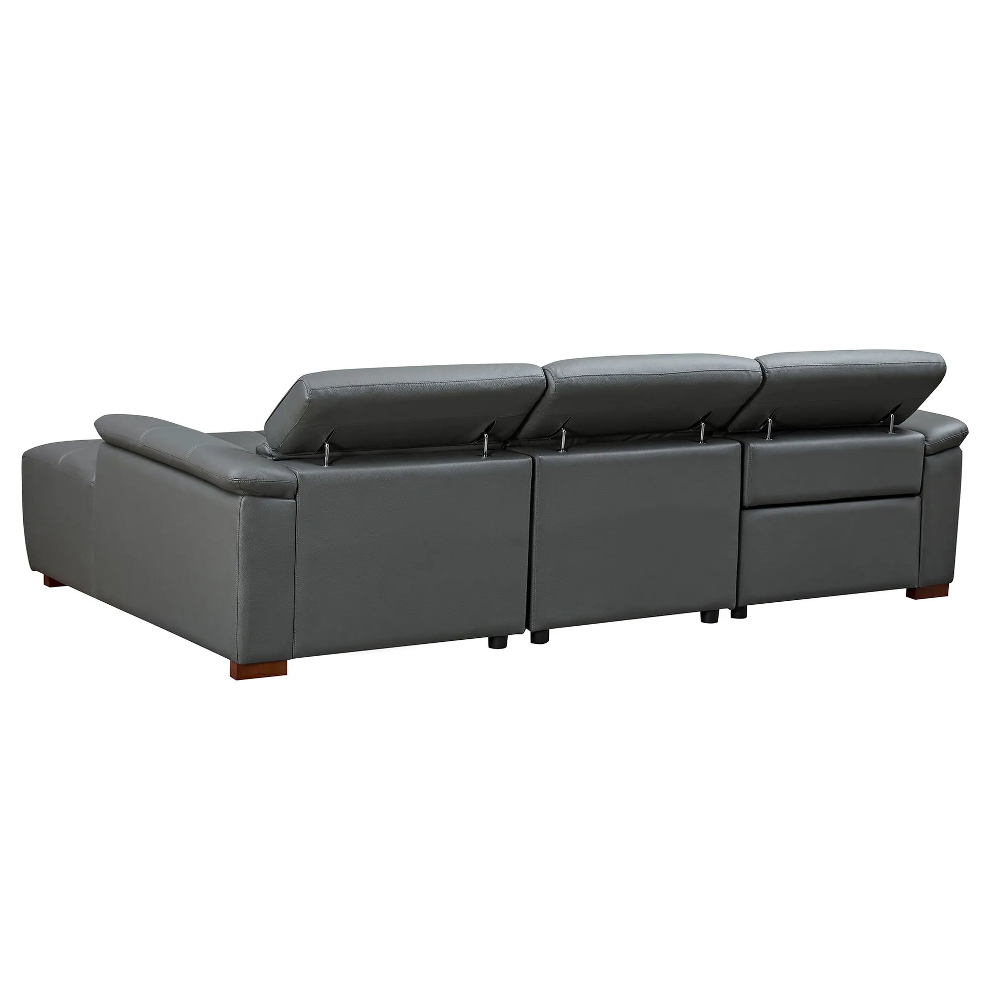 Genuine Leather Recliner Sofa, Modern Couch with Chaise, USB and Adjustable Headrest, Dark Grey