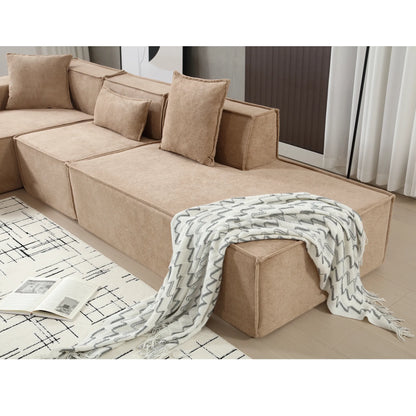 Modular Lounge Sofa, L Shaped Sectional with Chaise, Light Brown