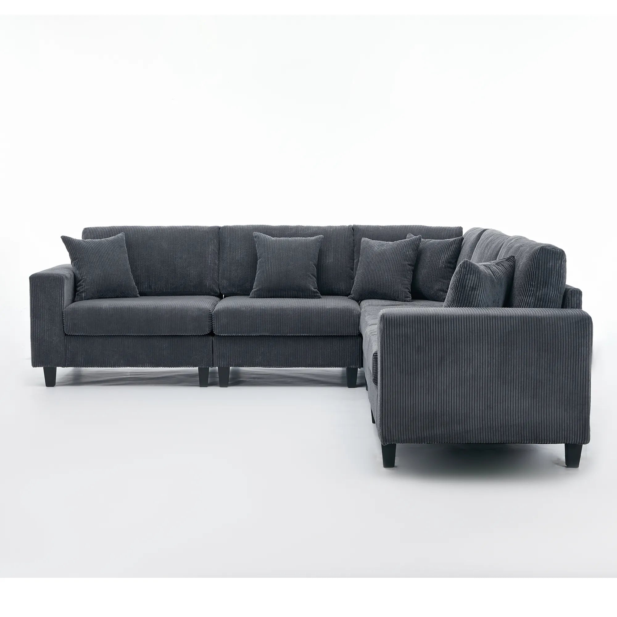 Modular Sectional Sofa, Deep Seat Corduroy Couch, Dark Gray