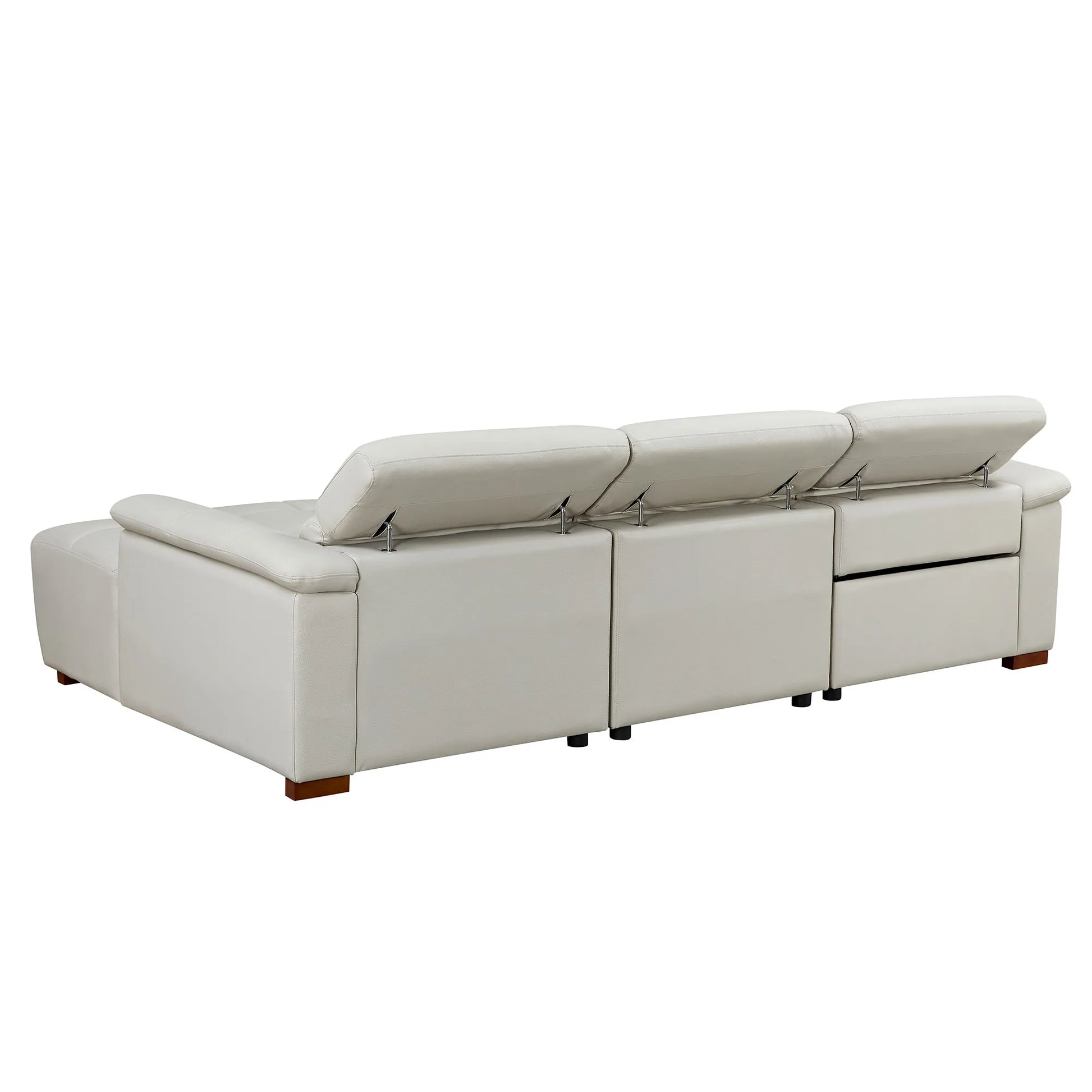 Genuine Leather Recliner Sofa, Modern Couch with Chaise, USB and Adjustable Headrest, Light Grey