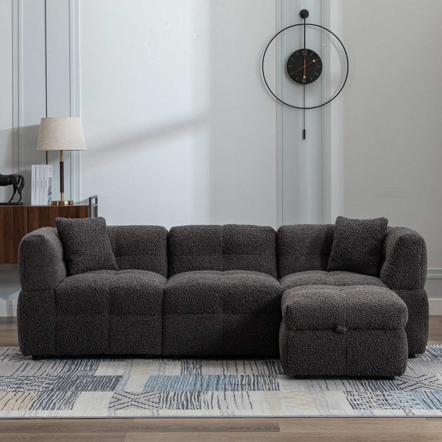Small Couch, Sectional with Ottoman - Gray