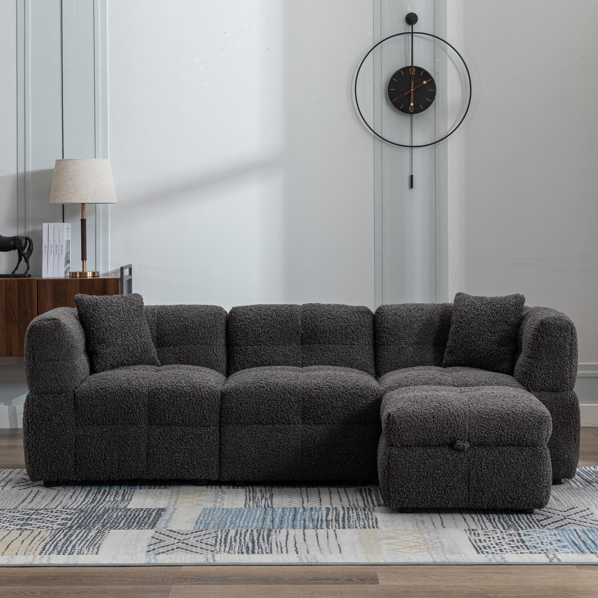 Small Couch, Sectional with Ottoman - Gray