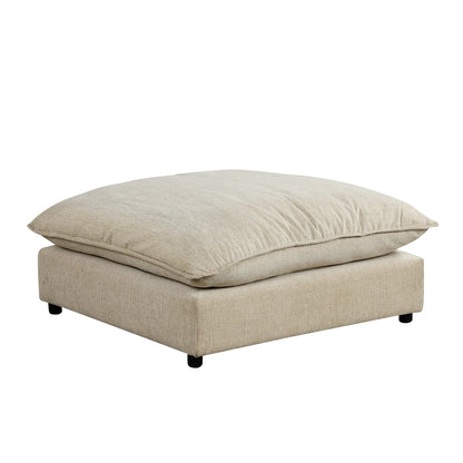 Comfy Sectional Cloud Couch, Chenille Sofa with Ottoman, Beige