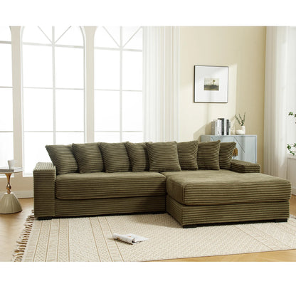 L Shaped Corduroy Couch, Plush Chaise Lounge Sofa, Green