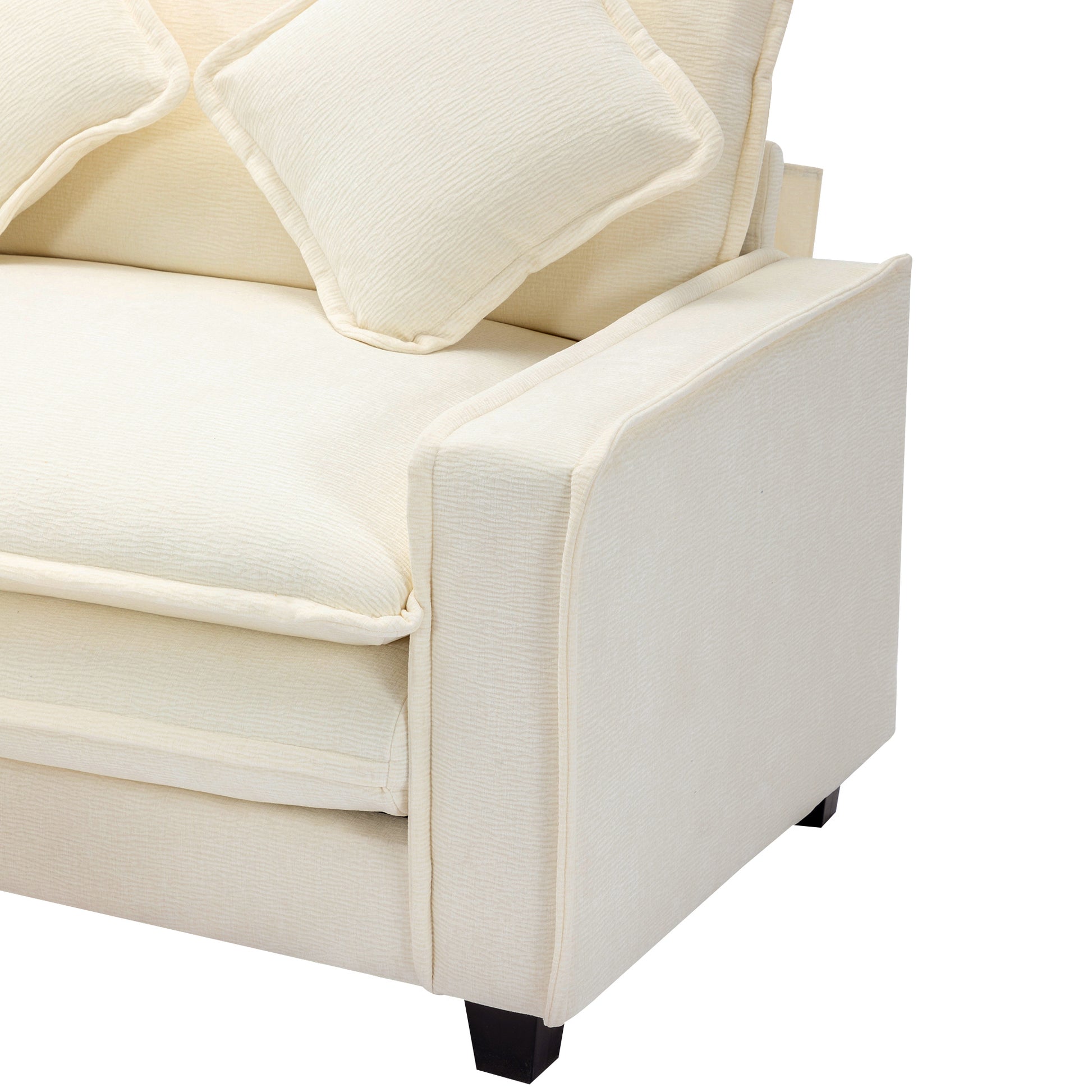Plush Couch, Deep Seat Couch with Ottomans, Beige