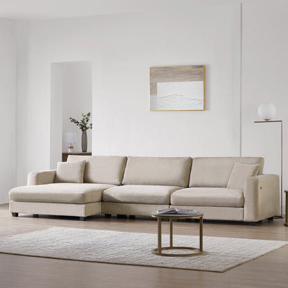 Deep Seat Corduroy Sofa, Large Sectional Couch with Chaise, Khaki