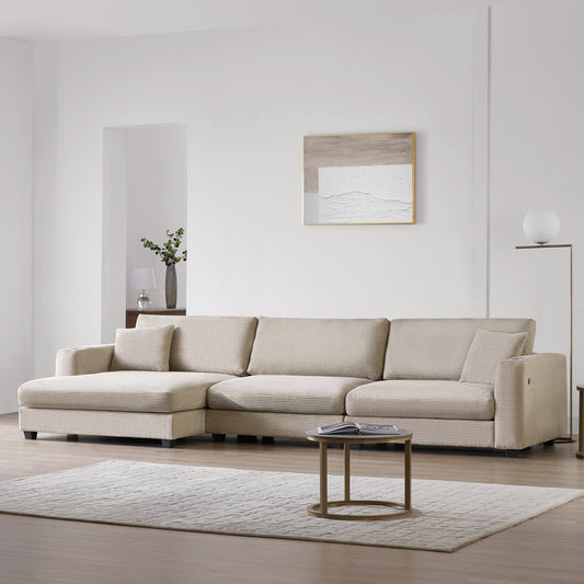 Deep Seat Corduroy Sofa, Large Sectional Couch with Chaise, Khaki