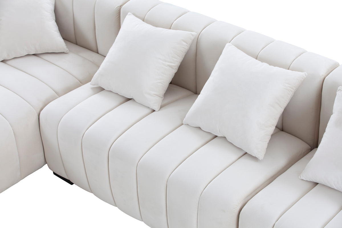 Modern Sofa Sectional, Large Velvet Couch with Left Chaise, Beige