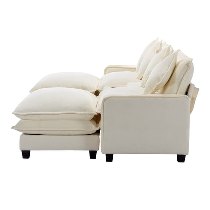 Plush Couch, Deep Seat Couch with Ottomans, Beige