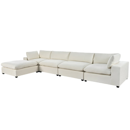Cloud Couch Sectional, Large Modular Sofa with Ottoman, Beige