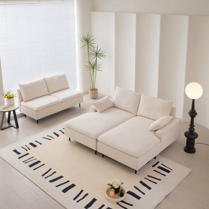 Modern U-Shaped Beige Sectional Sofa, Double Chaise Couch, Beige