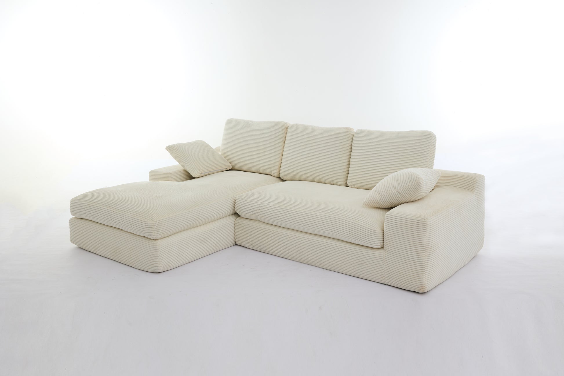 Chaise Lounge Sofa, L Shape Reversible Corduroy Couch Sectional, White