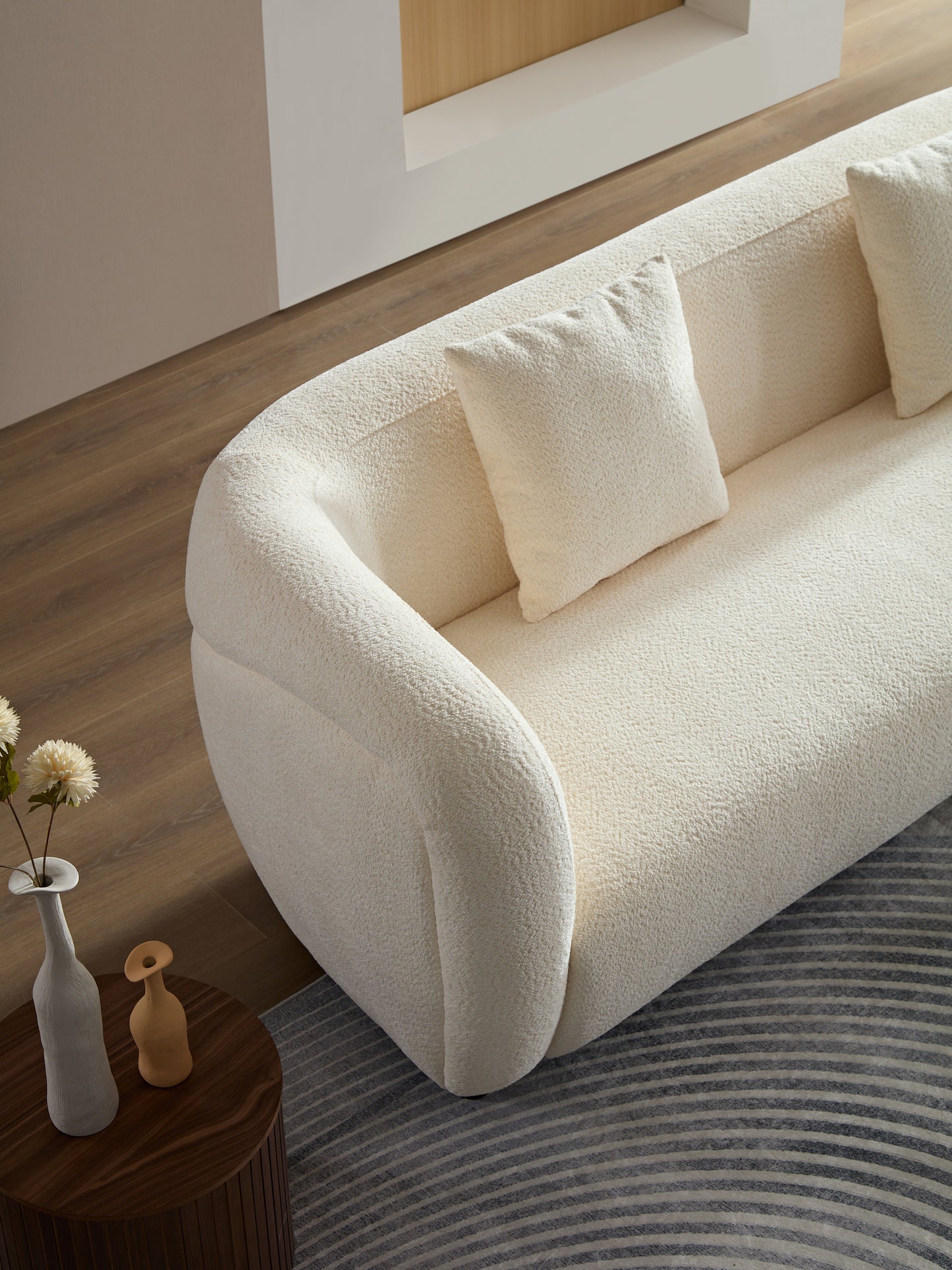 Modern Deep Seat Sofa, Plush Upholstered Couch, White