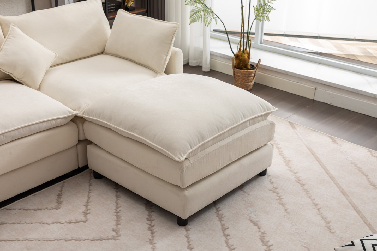 Louie Sofa L Shape, Modular Couch with Ottoman - Beige