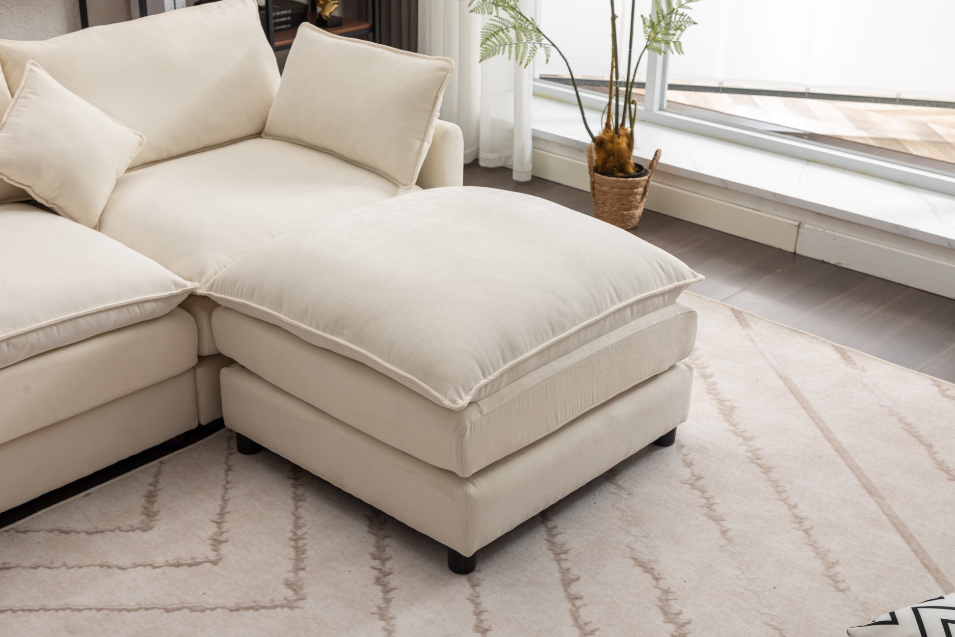 Louie Sofa L Shape, Modular Couch with Ottoman - Beige