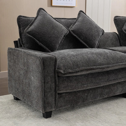 Plush Couch, Deep Seat Couch with Ottomans, Black