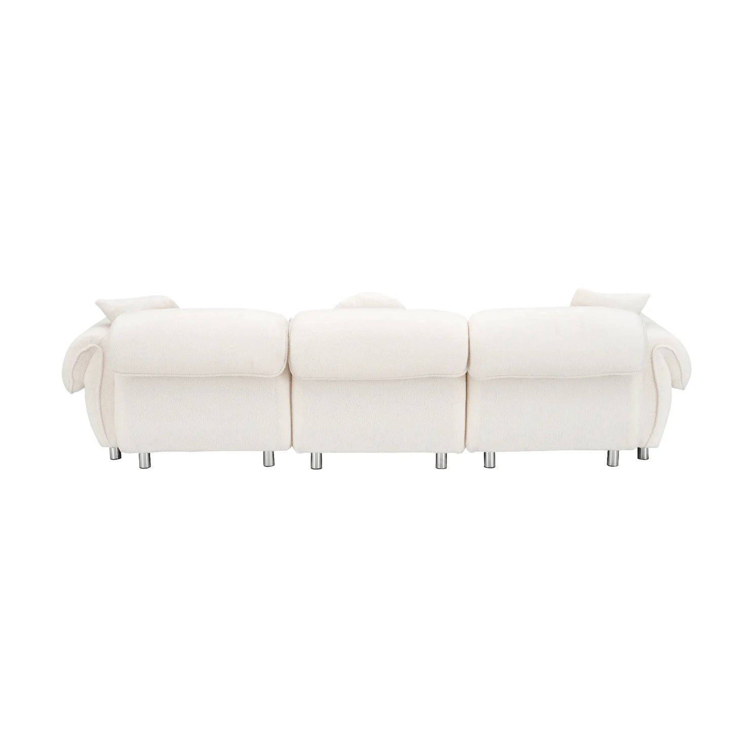 3 Seater Sofa, Plush Upholstered Teddy Velvet Couch, Beige