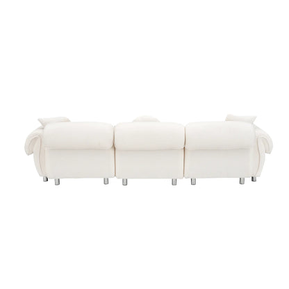 3 Seater Sofa, Plush Upholstered Teddy Velvet Couch, Beige