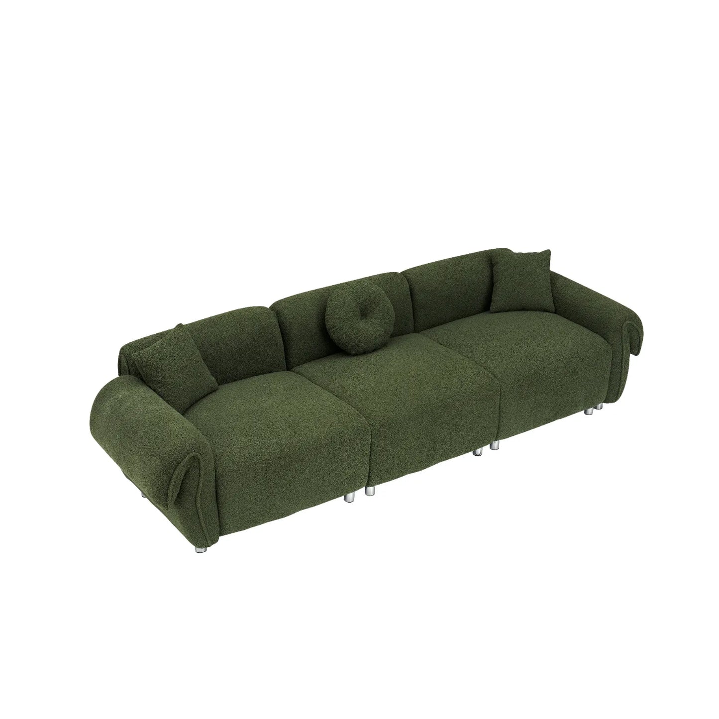3 Seater Sofa, Plush Upholstered Teddy Velvet Couch, Green