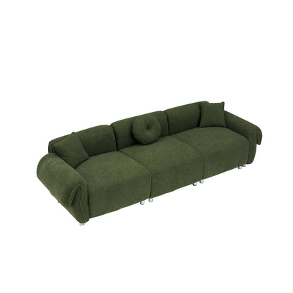 3 Seater Sofa, Plush Upholstered Teddy Velvet Couch, Green