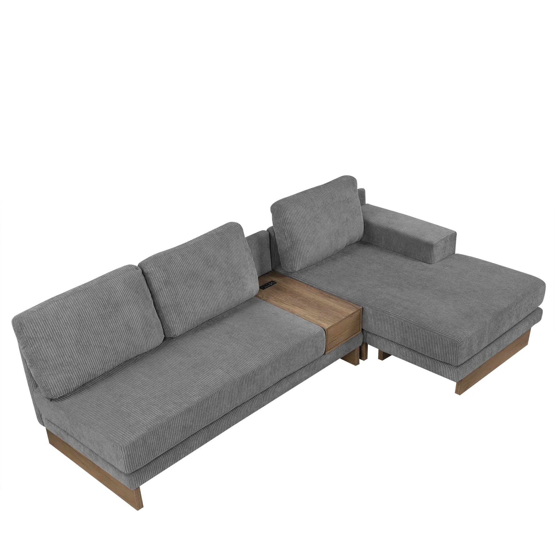 Corduroy Couch, Modern L Shaped Sectional Sofa with Reversible Chaise, Gray