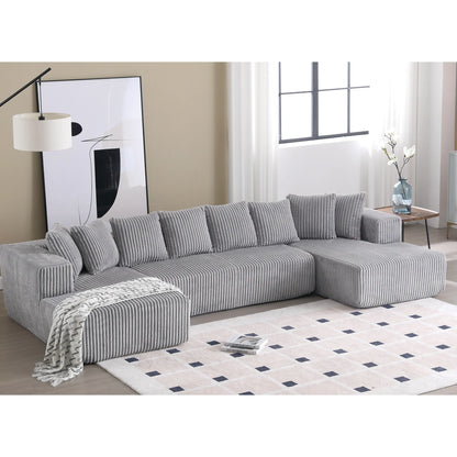 Modular U Shaped Sectional, Corduroy Couch with Double Chaise, Gray