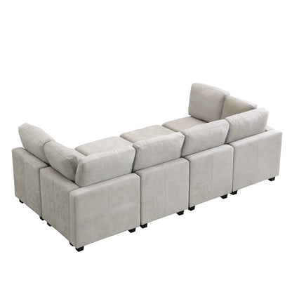 U Shaped Couch, Chenille Sectional Sofa with Ottoman, Grey