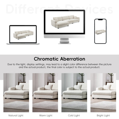 Deep Seat Corduroy Sofa, Large Sectional Couch with Chaise, Beige