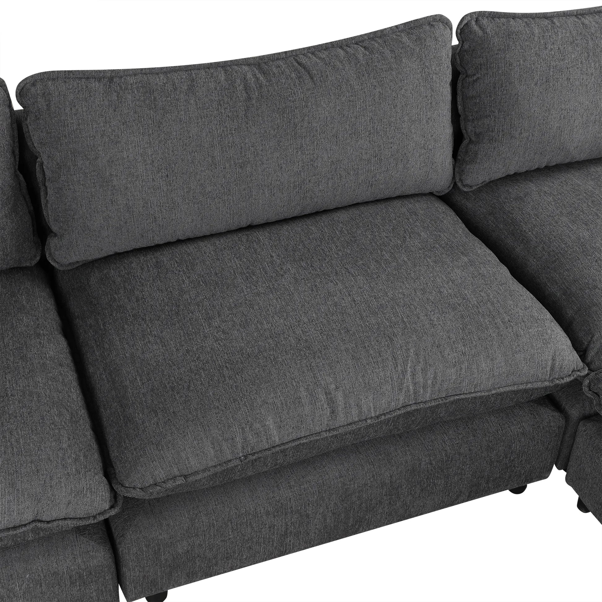 Comfy Sectional Cloud Couch, Chenille Sofa with Ottoman, Grey