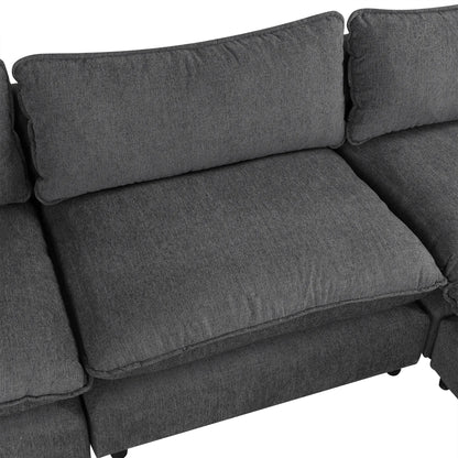 Comfy Sectional Cloud Couch, Chenille Sofa with Ottoman, Grey