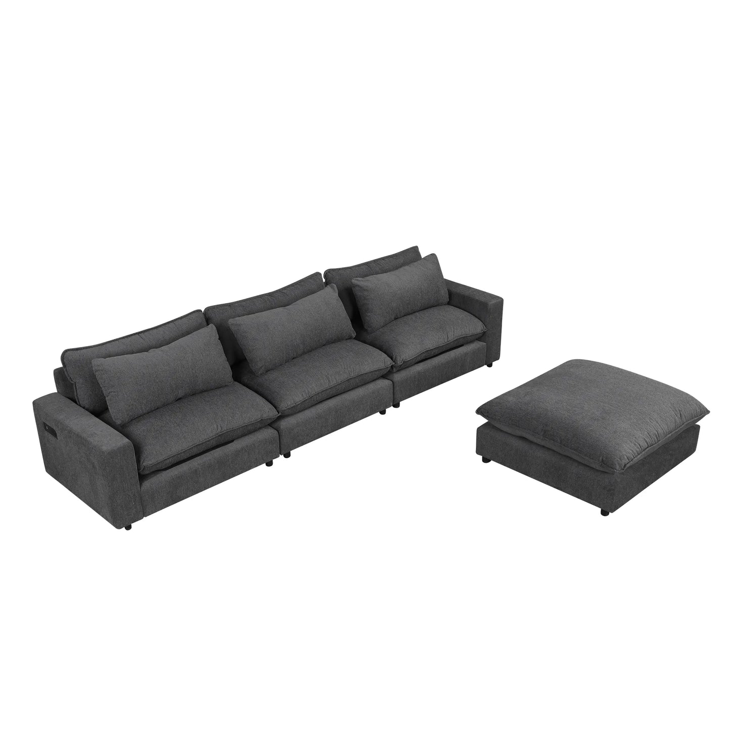 Comfy Sectional Cloud Couch, Chenille Sofa with Ottoman, Grey