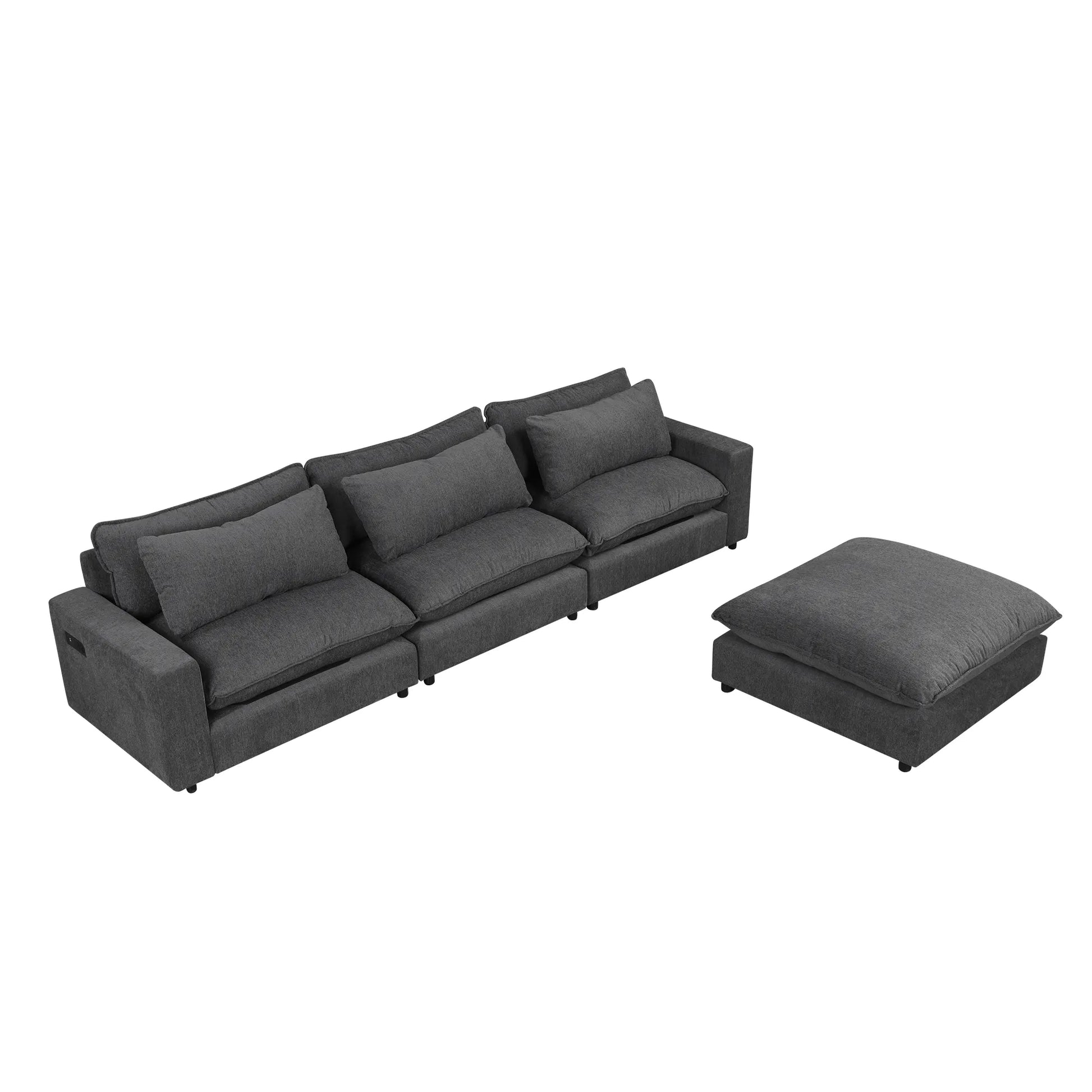 Comfy Sectional Cloud Couch, Chenille Sofa with Ottoman, Grey