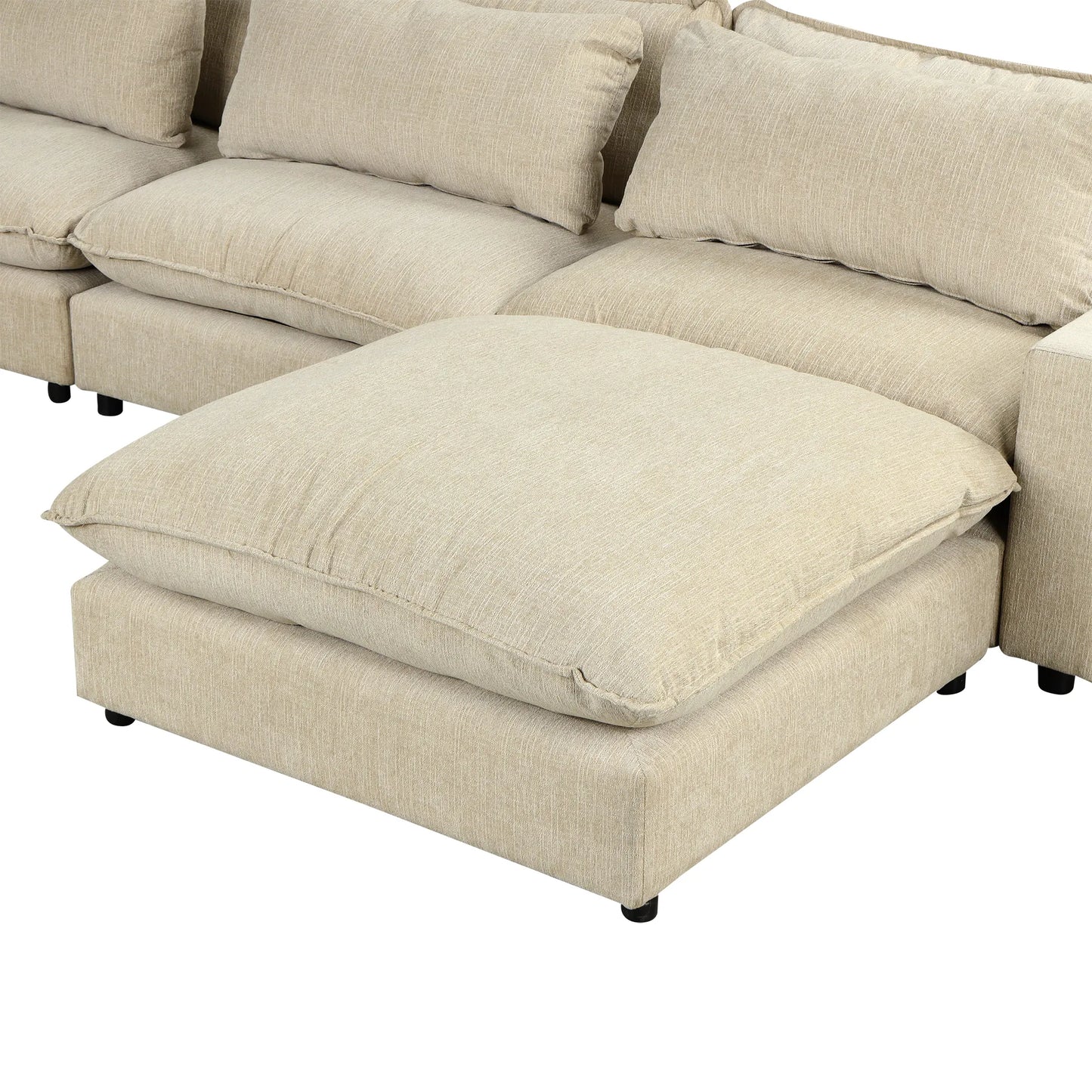 Comfy Sectional Cloud Couch, Chenille Sofa with Ottoman, Beige