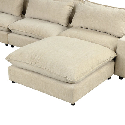 Comfy Sectional Cloud Couch, Chenille Sofa with Ottoman, Beige