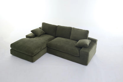 Chaise Lounge Sofa, L Shape Reversible Corduroy Couch Sectional, Green