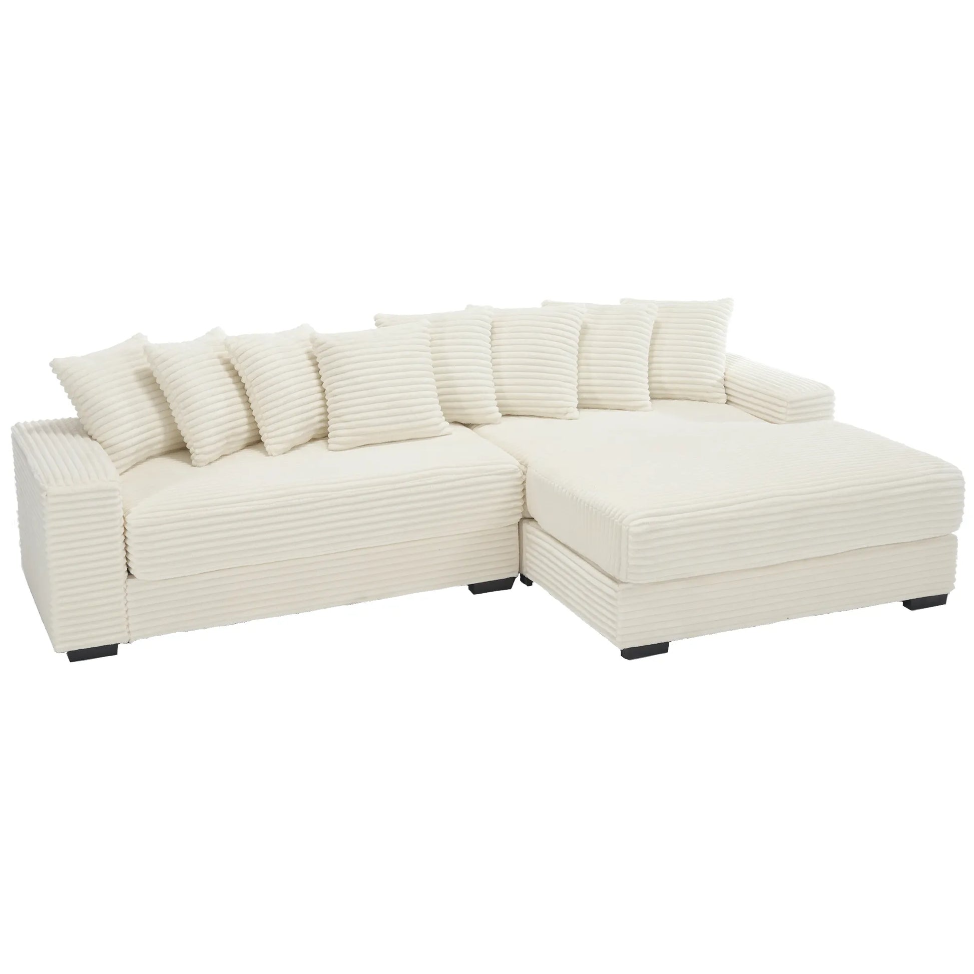 L Shaped Corduroy Couch, Plush Chaise Lounge Sofa, Beige