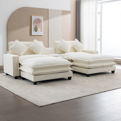 Plush Couch, Deep Seat Couch with Ottomans, Beige