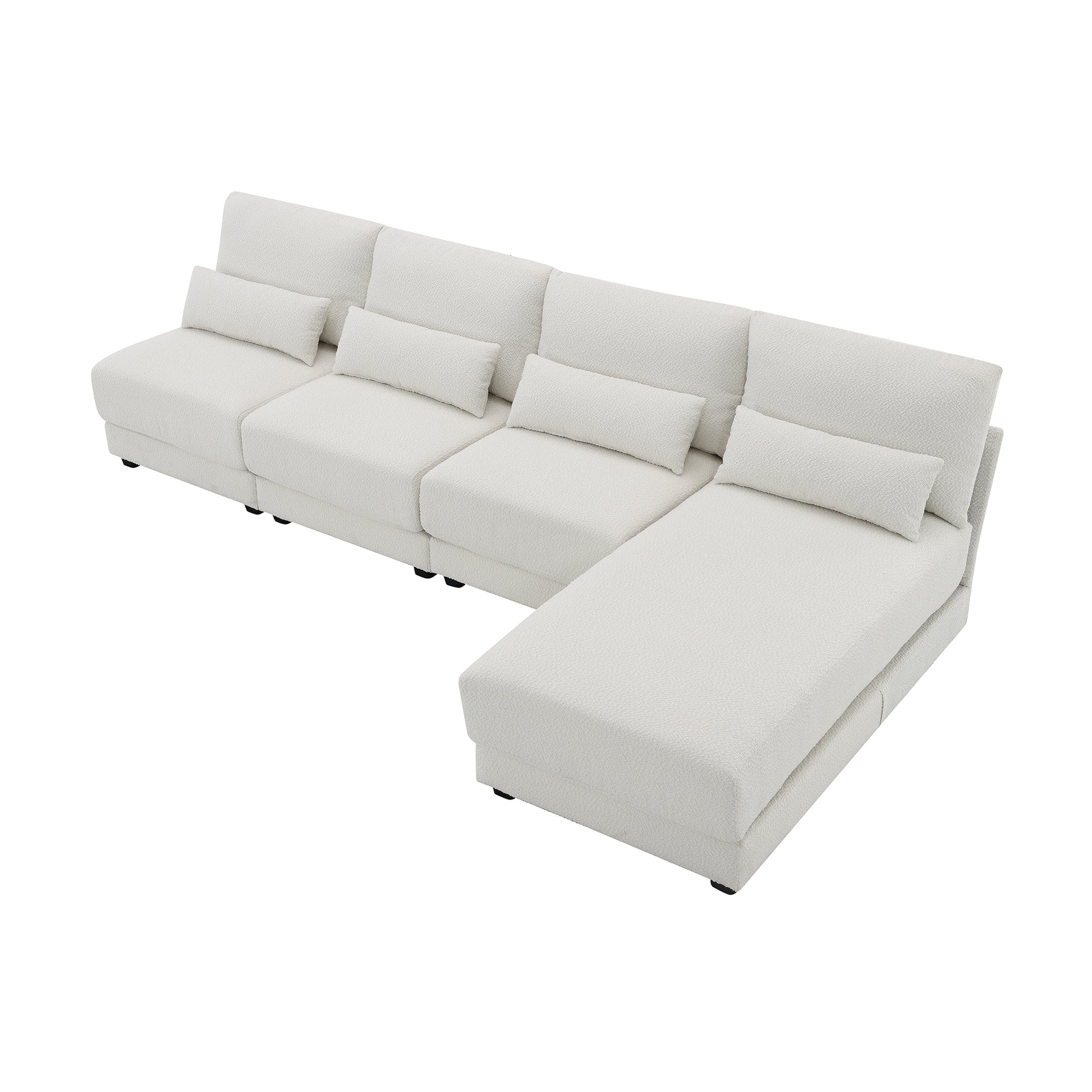 L Shape Couch, Deep Seat Sectional Sofa with Reversible Chaise, Cream